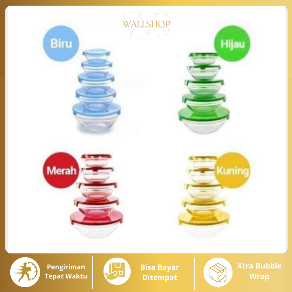 Mangkok Isi 5 Set Kaca Fresh Plus Tutup