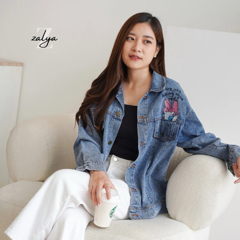 ZALYA - daisy printed oversized denim wash jacket
