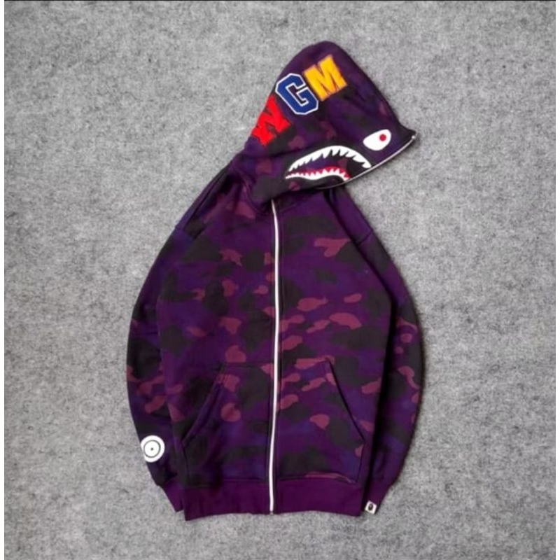 HOODIE ZIPPER BAPE CAMO UNGU DROP DEAD FULL TAG LABEL