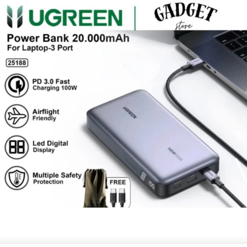 UGREEN Powerbank ATL Batterai MFI Iphone Samsung 20,000 MAH Fast Charging