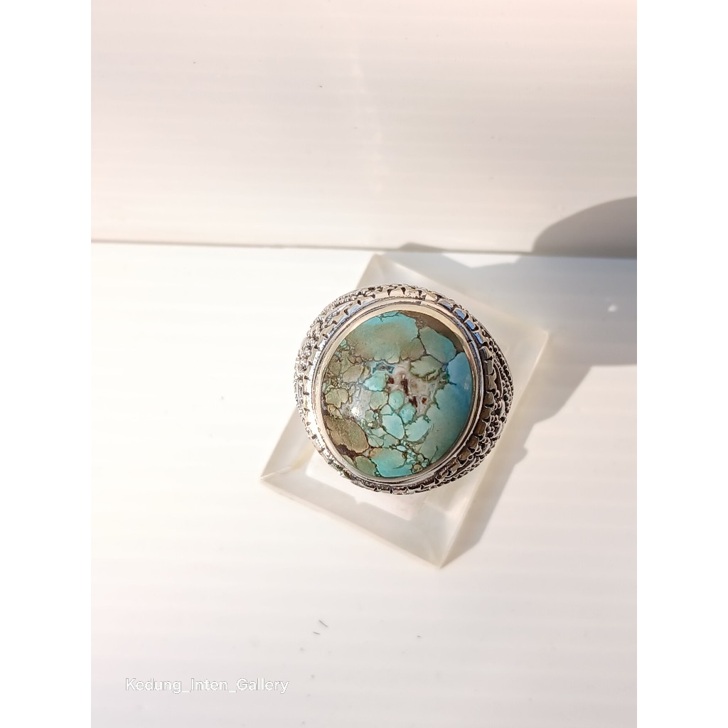 Cincin Pria Batu Pirus Hubei Asli Natural Warna Toska / Cincin Batu Pirus / Natural Turquoise