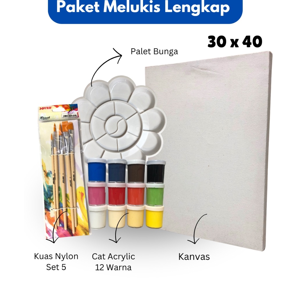 

Stock Terkini Paket Melukis Lengkap Set Lukis PerlengkapanSet 4 in 1 Set Kanvas 3 x 4 cm Kuas Palet Cat Acrylic isi Lebih banyak 12 ML Set ART ASIA
