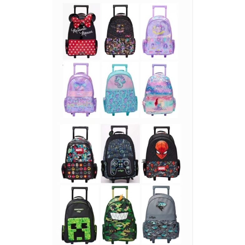 ART Q4W8 smiggle minecraft  dino budz  avengers trolley backpack