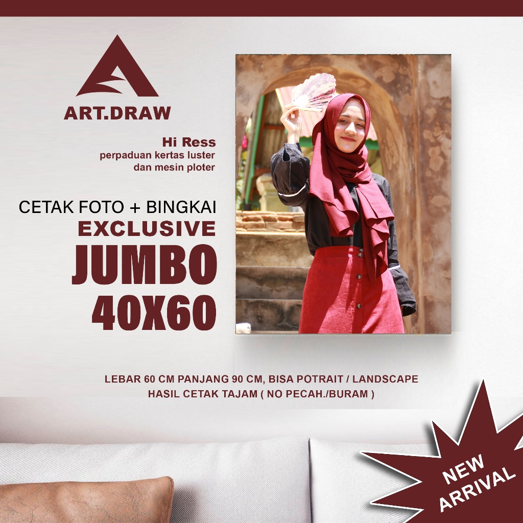 Cetak foto + bingkai  40x60 cm ( 16RW ) jumbo, media mdf laminasi glosy/doff