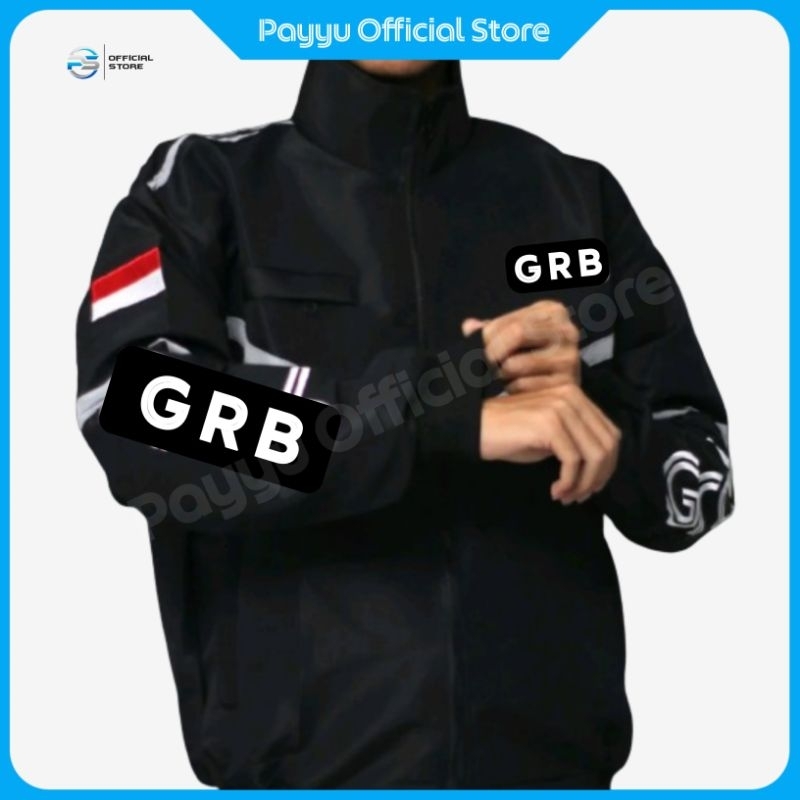 Jaket Bomber GRB Hitam Pria Dewasa | Bomber Ojol Taslan Hitam | Jaket Driver Ojek Online Termurah