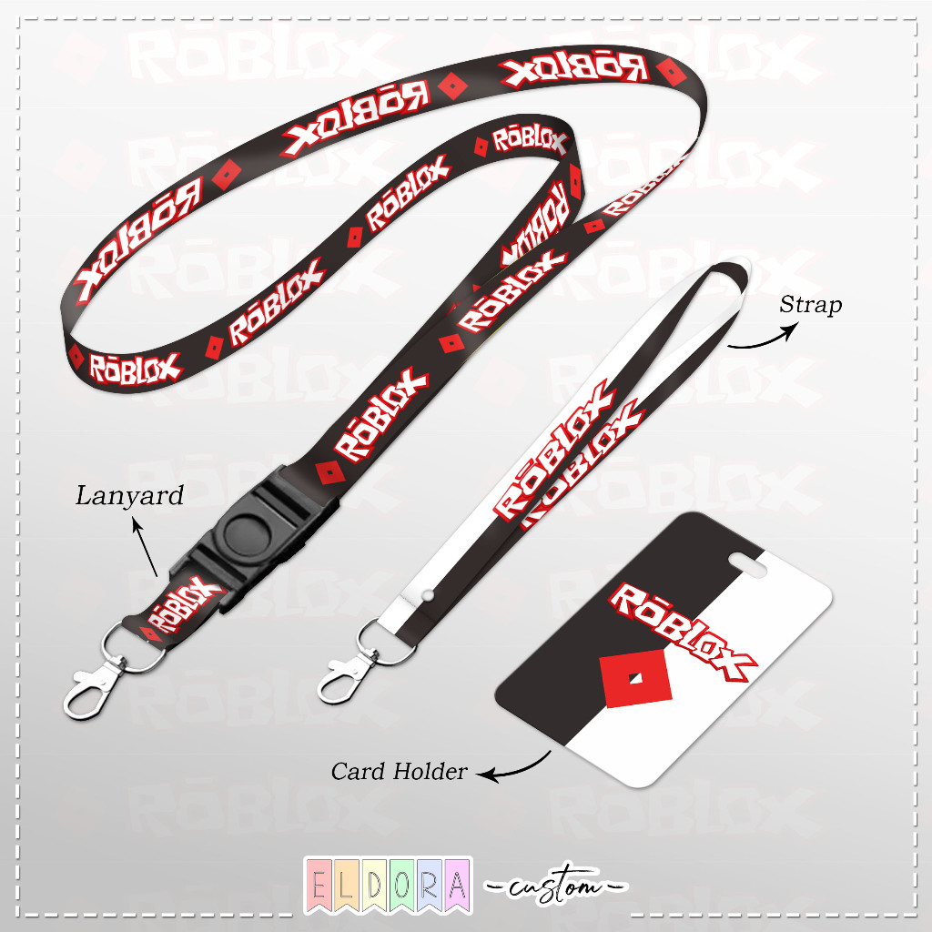 

[LANYARD] Strap id card holder Roblox hitam black set gantungan kunci - tali hp - tempat kartu - name tag