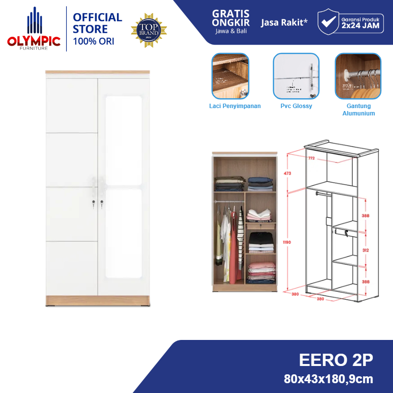 Olympic Lemari Pakaian 2 Pintu / Lemari Baju 2 Pintu - LP EERO 2P