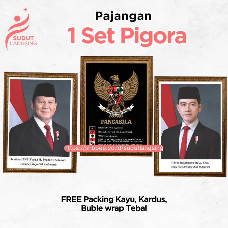 Pigura Foto Presiden Wapres Garuda Pancasila Prabowo Gibran HD Laminasi 29X39 Frame Kayu Premium Bin