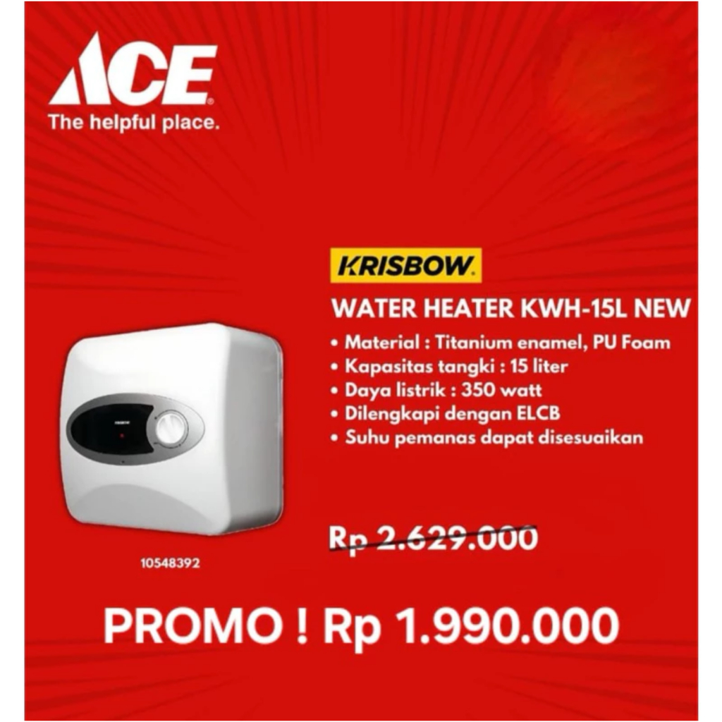 Krisbow KWH-15L Water Heater Listrik 350W 15 Liter