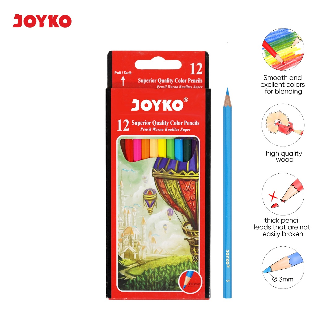 

Joyko Colour Pencil 12 Colours Long / Pensil Warna Joyko 12 Warna Panjang CP-100