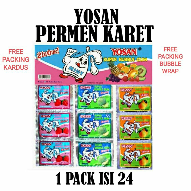 

Permen Karet Yosan 2in1 Isi 24 pcs BPOM / Permen Karet Jadul / Bubble Gum