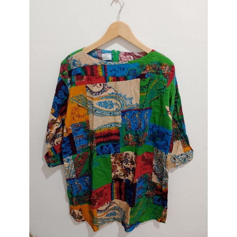 Blouse katun corak model tunik