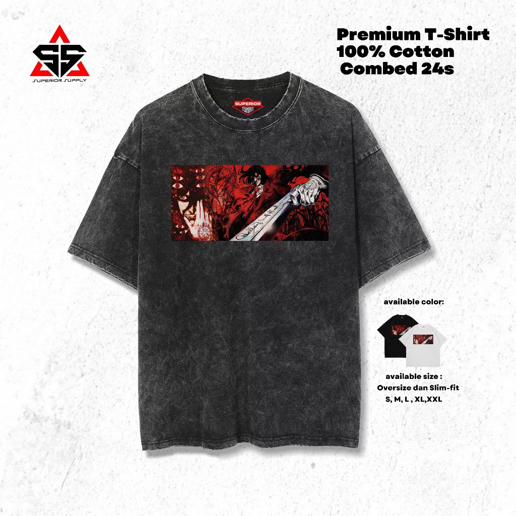 SUPERIOR Kaos Anime Hellsing Oversized washed tshirt Oversize slimfit sandwash HELLSING-1