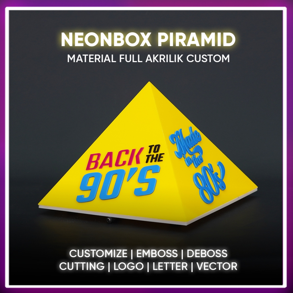 Signage Piramid Neon Box Nyala Ukuran Custom