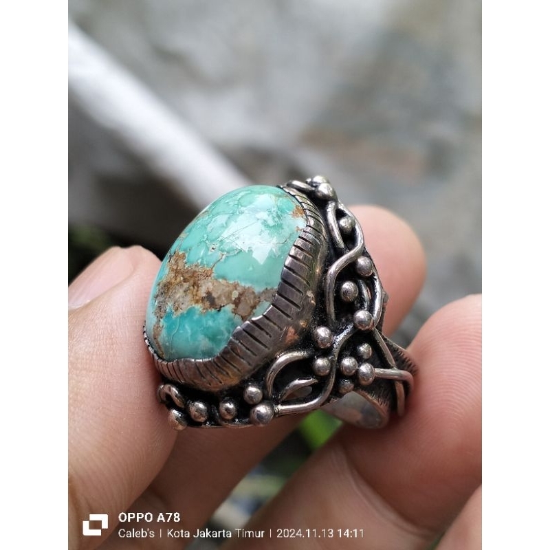 Pirus Persia tosca perak kembangan pirus biru tosca perak handmade uk 19