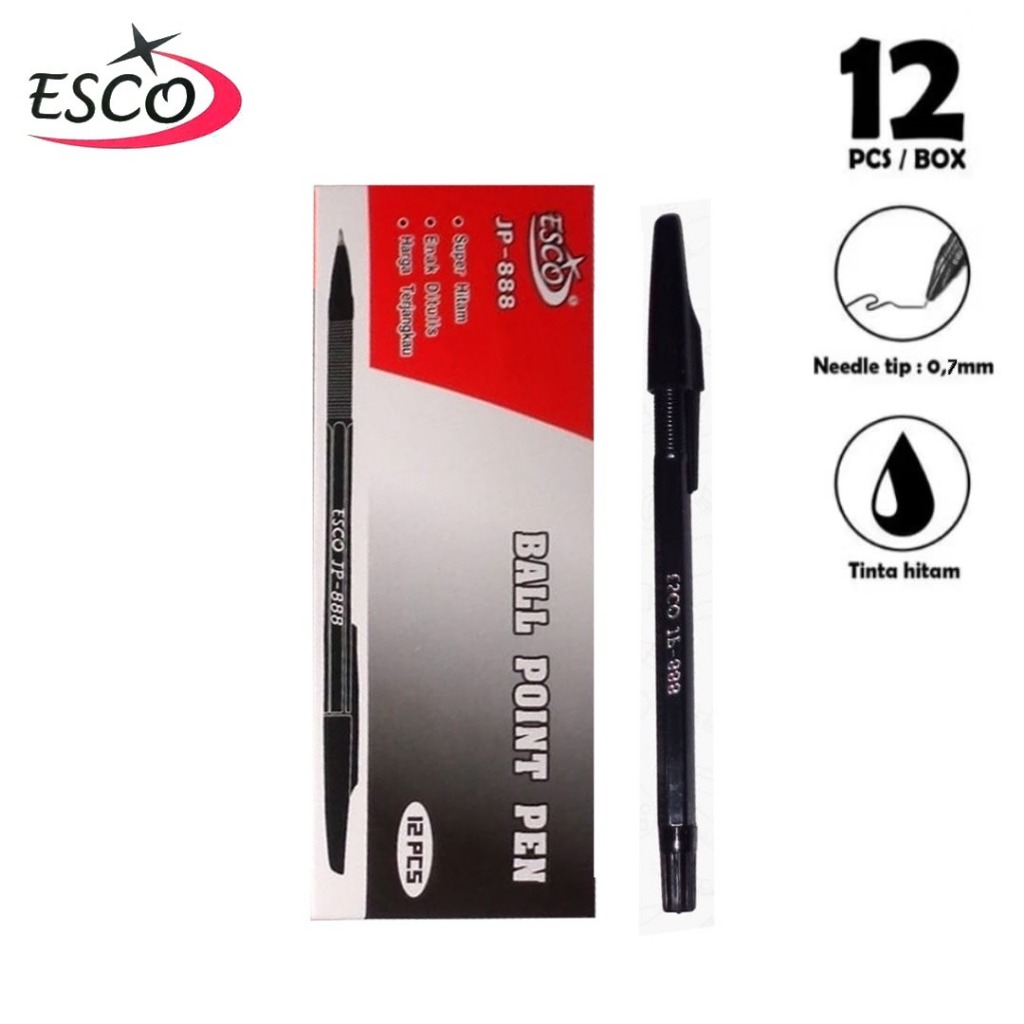 

Pulpen Ball Point Pen ESC JP-888 0,7 MM isi 12 pcs - Tinta Hitam