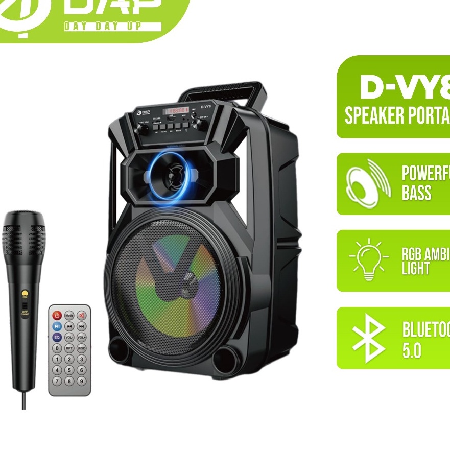 KF7 Speaker Bluetooth Karaoke 8 Inchi Free Mic Bass Speaker Aktif Wireless  DVY8