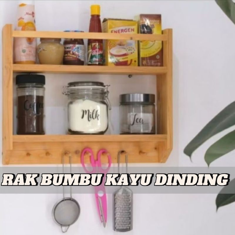 Rak bumbu kayu dinding/ Rak kayu/ Rak bumbu dapur dinding