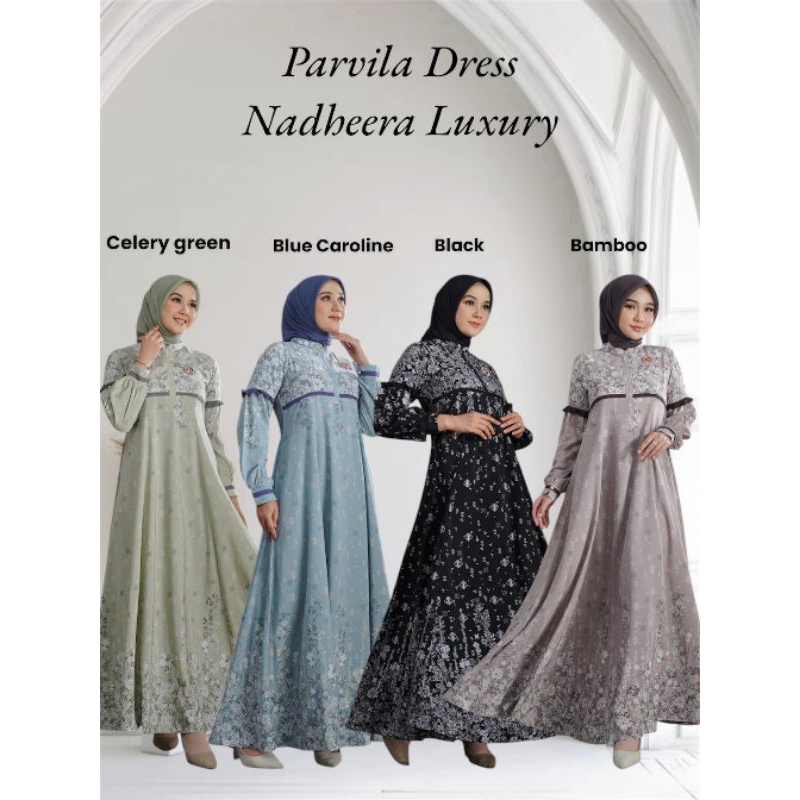 Parvila Dress Motif Flower Nadheera Luxury Terbaru ✅ COD Gamis Motif bunga-bunga CANTIK