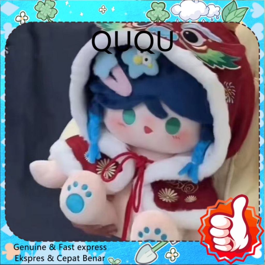 QUQU 40cm Genshin Impact Venti Attribute Cotton Doll baju boneka Blue Hair Horntails 40cm Dress up D