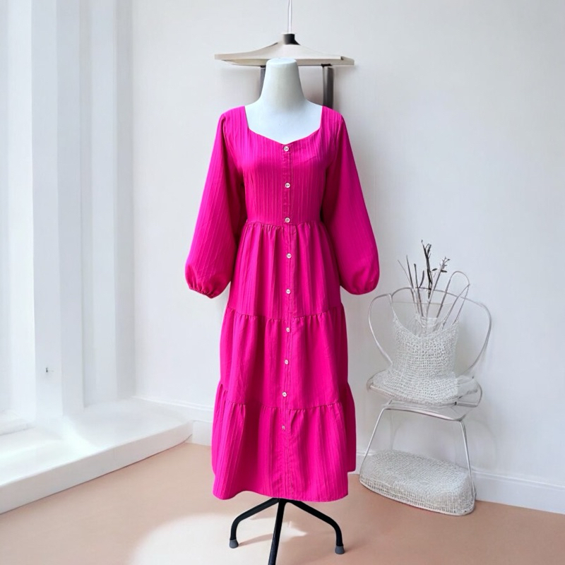 Dress Bangkok Pink Fusia Lengan Panjang Balon