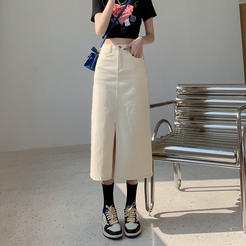 rok jumbo rok aprikot rok jeans panjang rok korea hw rok a line