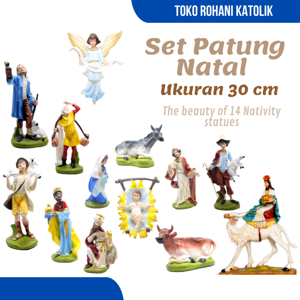 SET PATUNG NATAL 30 CM / HADIAH NATAL / NATIVITY SCANE / PATUNG TUHAN YESUS / PATUNG BUNDA MARIA /GE
