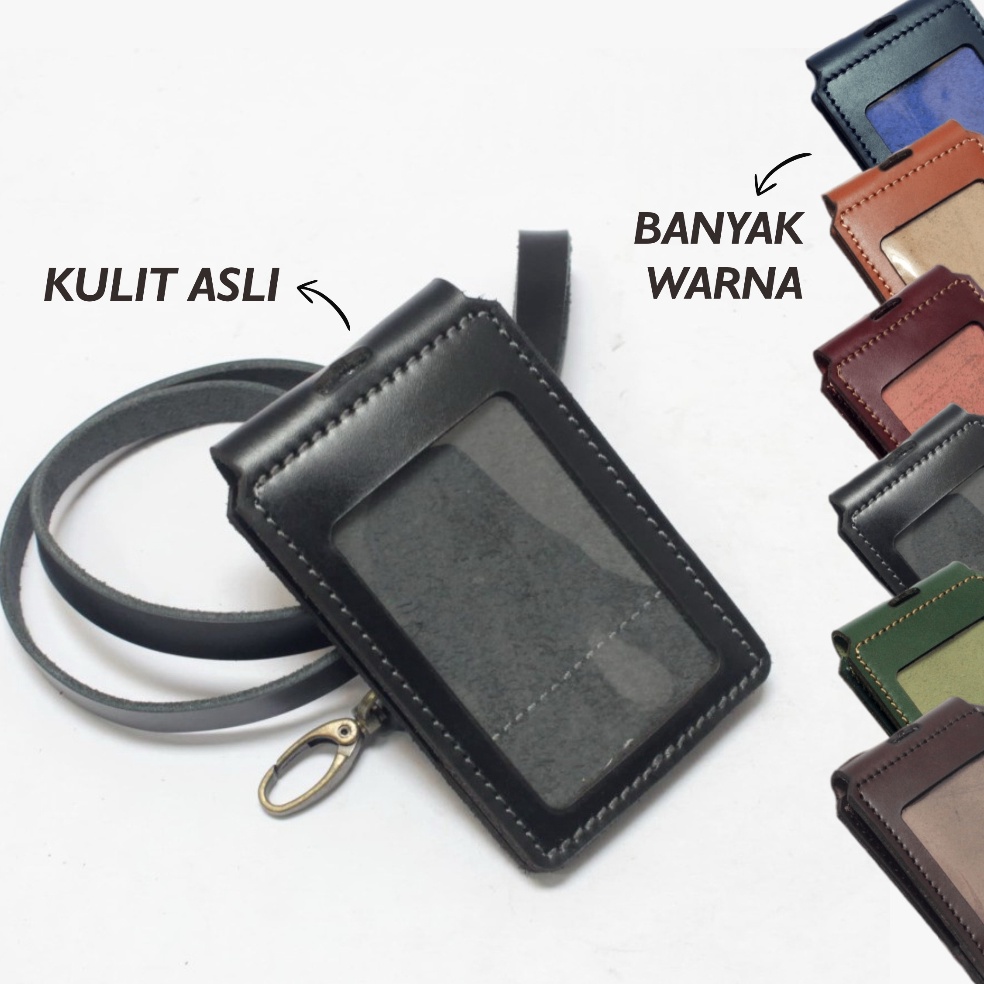 

Stock Banyak Id Card Holder Model Lipat Kulit Asli Name Tag Magnet Tali