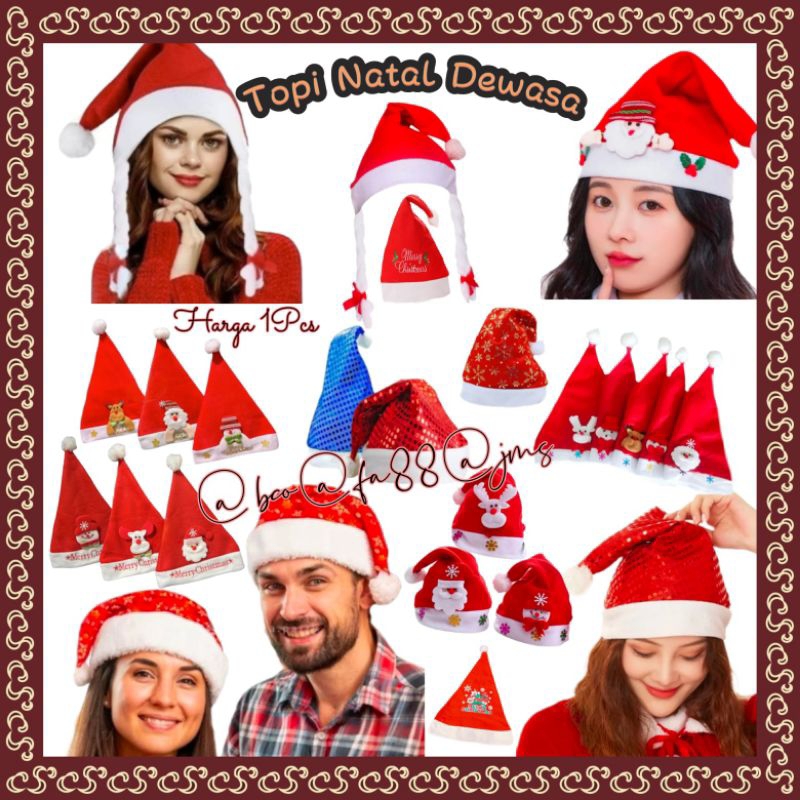 TOPI NATAL DEWASA PREMIUM BAHAN LEMBUT NON LED / TOPI NATAL POLOS / TOPI NATAL SABLON / TOPI NATAL 3