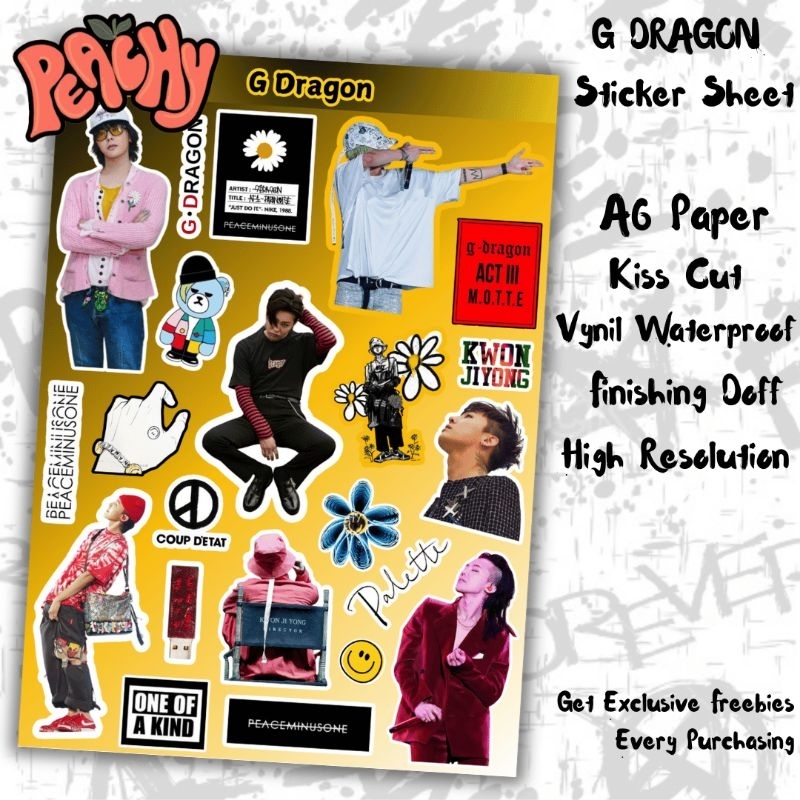 

G Dragon Sticker Pack | Sticker Vynil | sticker Waterproof | sticker sheet | sticker band | sticker tumbler | stiker anti air | sticker music | sticker HP laptop | sticker murah | sticker aesthetic | sticker helm | kiss cut | sticker A6 | fashion stylist