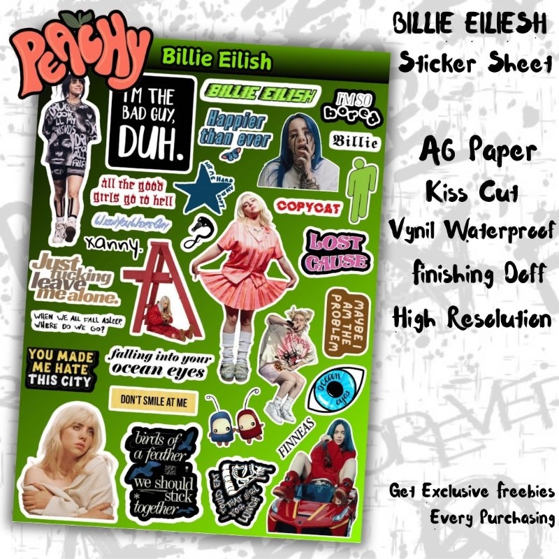

Billie Eilish Sticker Pack | Sticker Vynil | sticker Waterproof | sticker sheet | sticker band | sticker tumbler | stiker anti air | sticker music | sticker HP laptop | sticker murah | stiker aesthetic | sticker helm | kiss cut | sticker A6 | stiker skena
