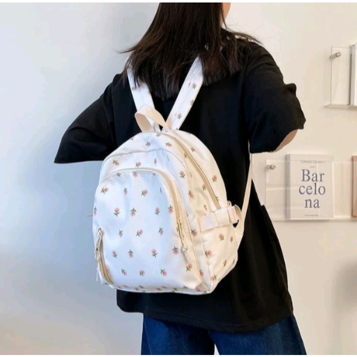 Tas Ransel Mini Korean Style/Tas Ransel Mini Motif Bunga/Tas Ransel Anak cewe Kekinian Lucu