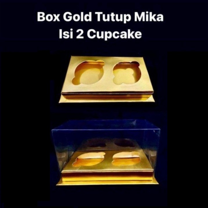 

( 5 pcs ) Kotak Box Mika Gold Packaging Cupcake Isi 2 Dus Emas Sekat 2 Ukuran 9x17x10 cm