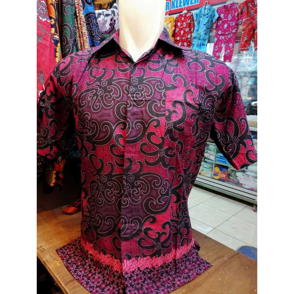 BAJU BATIK PRIA OVER SIZE KEMEJA BATIK JUMBO PINK KEMEJA JUMBO MERAH MUDA LD 140 LD 150 LD 160 (Pree