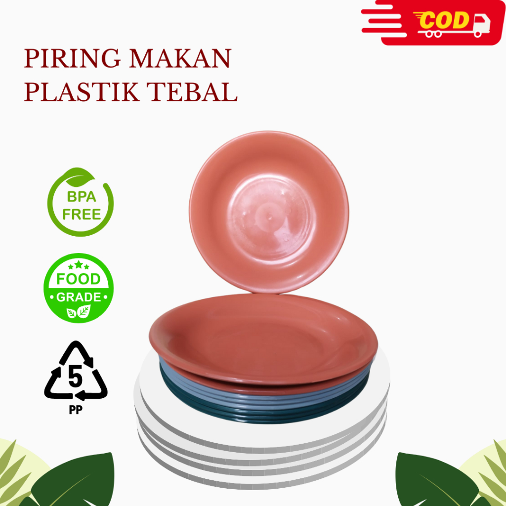 Piring Plastik Food Grade BPA Free Tempat Makan Plastik Bulat Tebal - 3 Warna