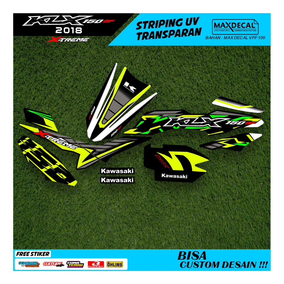 striping lis klx bf extrime 2018 original stripping klx bf extrime vinil transprant max decal biru