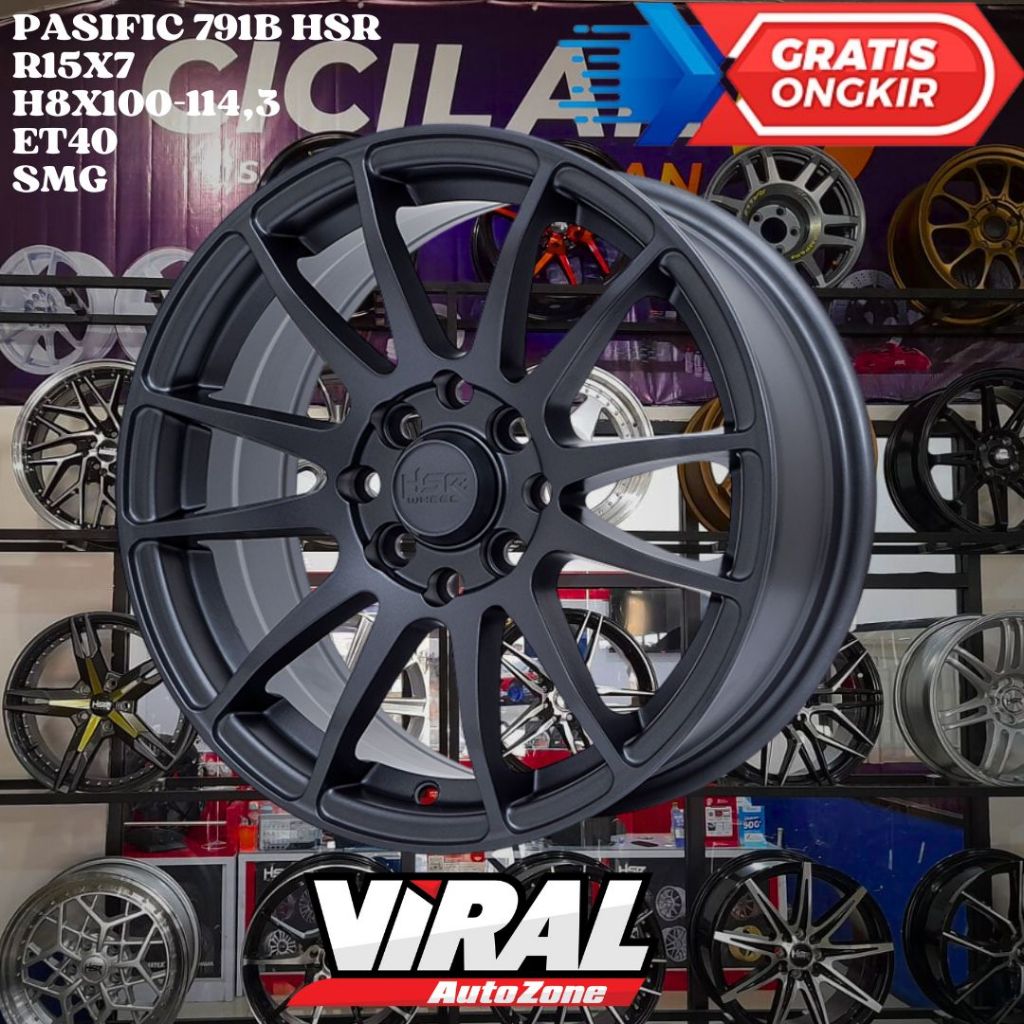 Velg Mobil Ring 15 HSR PASIFIC R15 LEBAR 7 INCH LOBANG BAUT 4 ET40 GREY