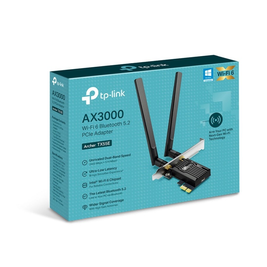 TP -LINK ARCHER TX55E AX3000 WI-FI 6 BLUETOOTH 5.2 PCIe ADAPTER TPLINK