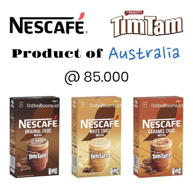 

DDBALLOONS NESCAFE x TIMTAM AUSTRALIA NESCAFE CARAMEL CHOC MOCHA/ NESCAFE WHITE CHOC MOCHA/ NESCAFE ORIGINAL CHOC MOCHA/ NESCAFE IMPORT KOPI IMPOR RASA KARAMEL WHITE COFFEE KOPI PUTIH CARAMEL COFFEE MOCHA COFFEE KOPI INSTAN SIAP SAJI