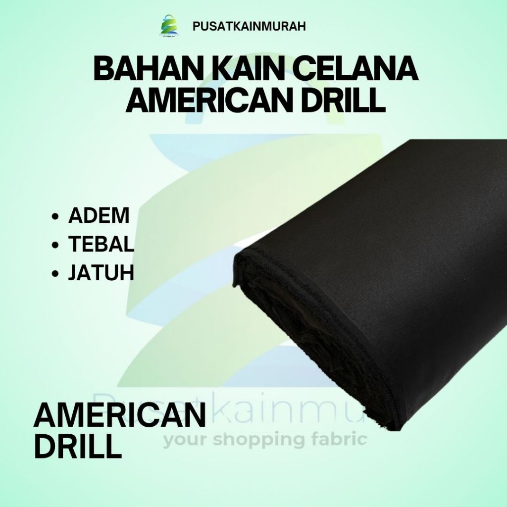 Kain Bahan Celana/Kemeja Pria dan Wanita Bahan Kain American Drill Polos Hitam Navy Keki Putih,  PDL