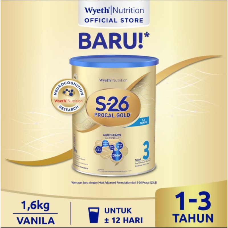 

S-26 Procal Gold Tahap 3 Susu Pertumbuhan Anak 1-3 Tahun Vanila 1.6 kg