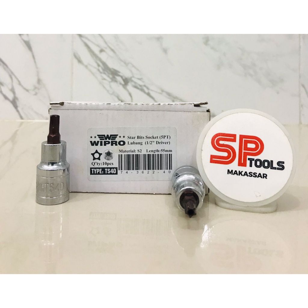 MATA SOK / SHOCK / SOCK / SOCKET STAR BIT KUNCI L BINTANG 5PT SEGI 5 + LUBANG 1/2" x TS40 TS40 WIPRO