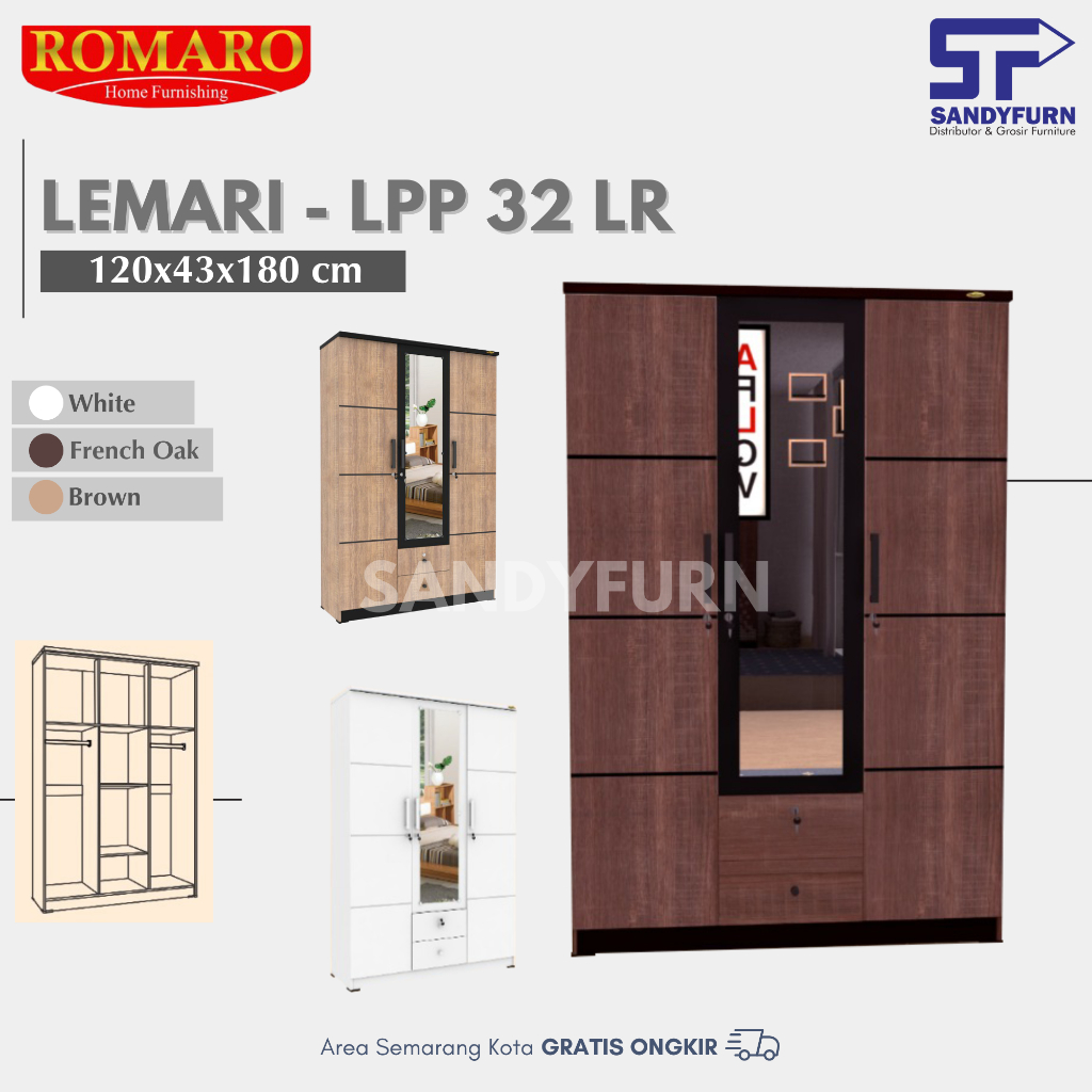 ROMARO - LPP 32 LR - Lemari Pakaian 3 Pintu