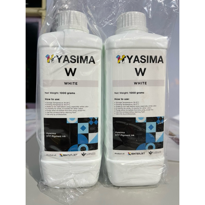 Tinta DTF white / putih merk HYASIMA produksi BINTERJET