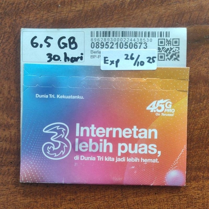 Perdana Tri 5GB + 1.5GB Lokal 30 hari