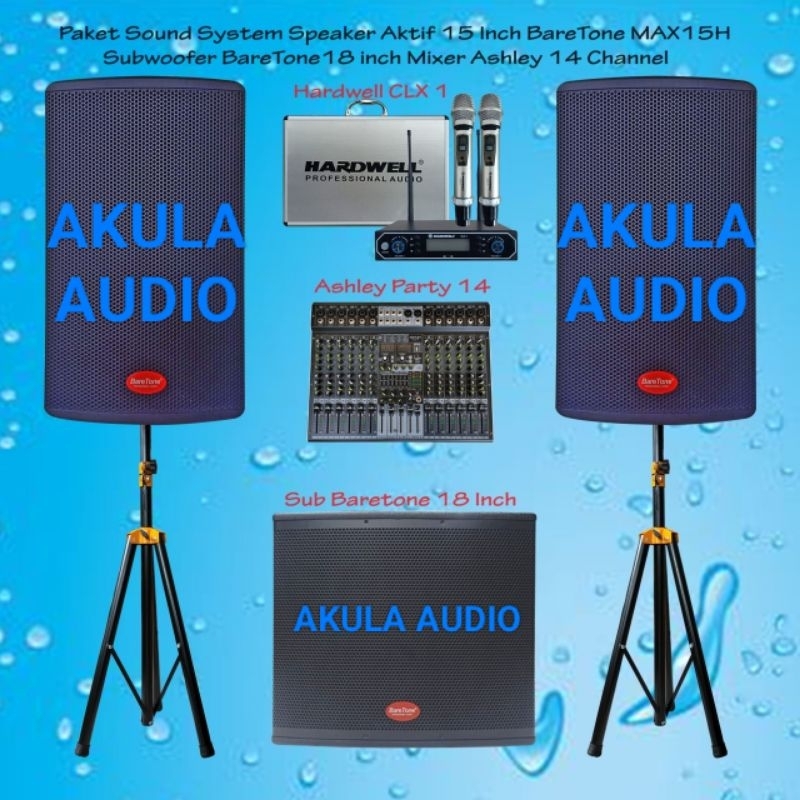 Paket Sound System Outdoor Speaker Aktif 15 Inch BareTone MAX15H Subwoofer 18 Inch Mixer Ashley 14 C