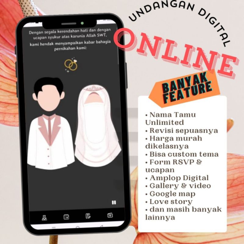 Undangan digital website pernikahan, - motif syar'i 1, Undangan WA, Undangan Link