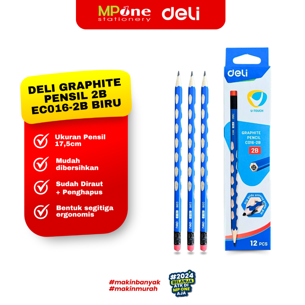 

(1 KOTAK) Deli Pensil Graphite C016 2B / Pensil Bentuk Segitiga Lucu Isi 12 Pcs Deli C016
