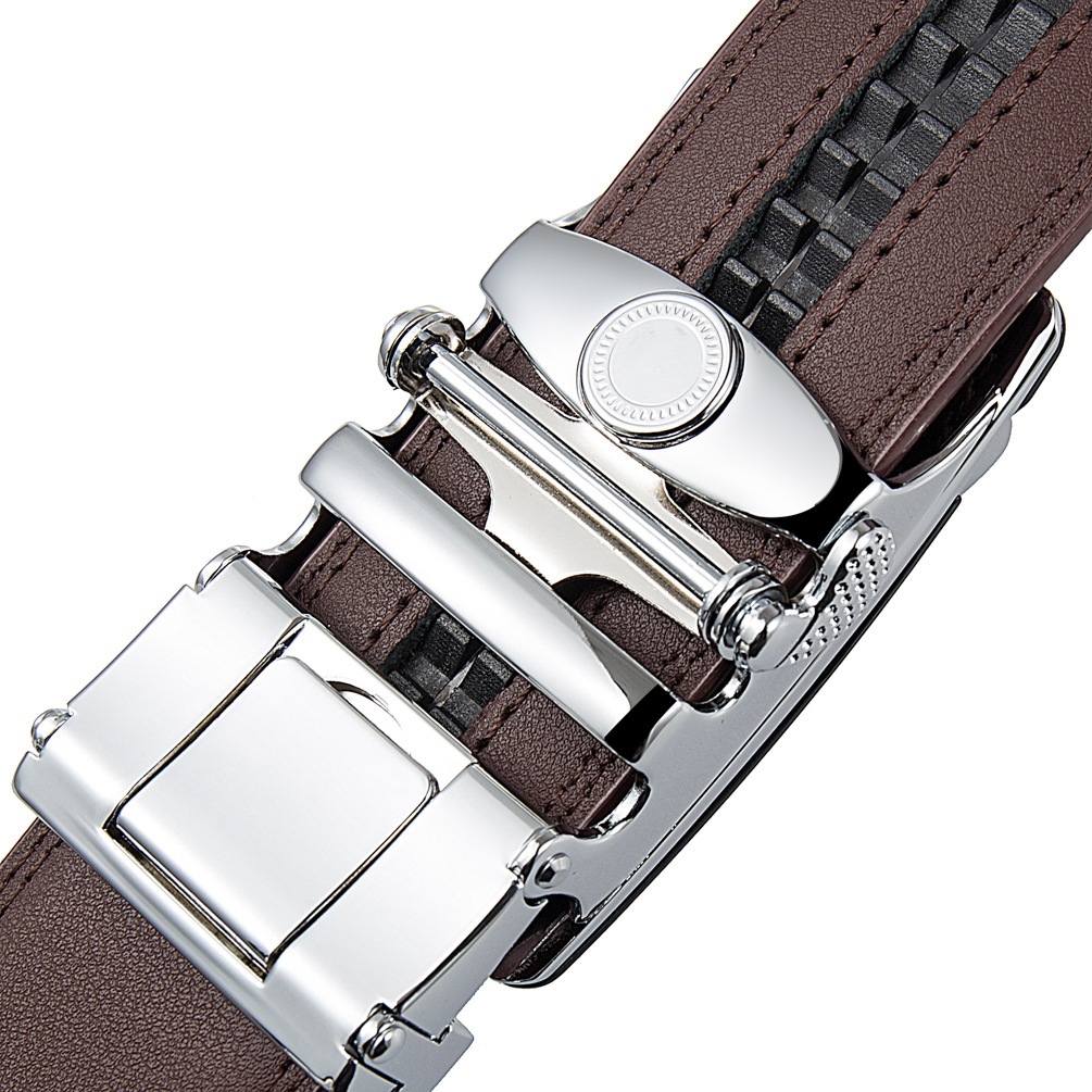 DOBEL JAHITAN Genuine Leather ikat pinggang pria kulit asli gesper model rel hitam cokelat