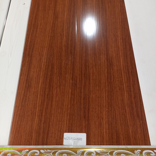 plafon pvc motif serat kayu coklat glossy wood 14 (PERLEMBAR)